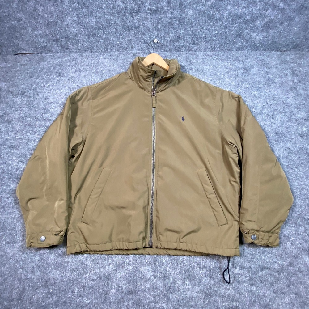 Polo Ralph Lauren Mens XL Khaki Tan Fleece Lined Full Zip Jacket Windbreaker